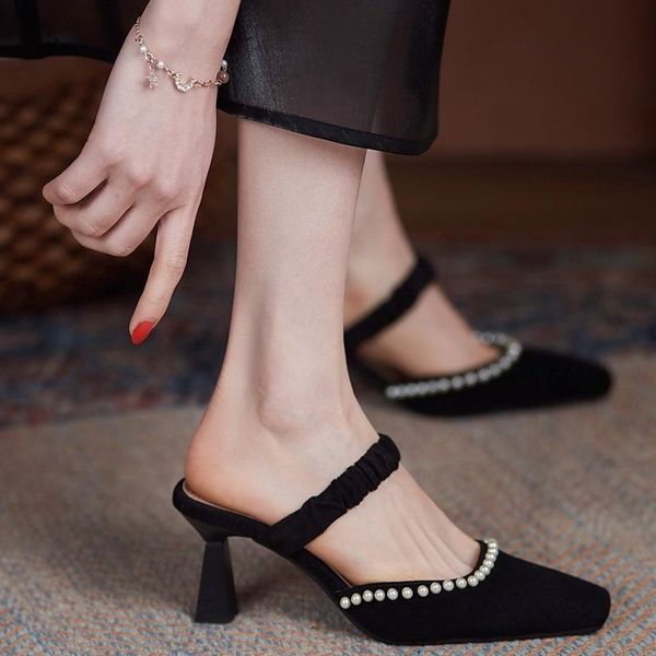 sandals small square head pearl string baotou half back empty shoes 2021 spring and summer korean elastic band women's, Black
sandals small square head pearl string baotou half back empty shoes 2021 spring and summer korean elastic band women's, Black
