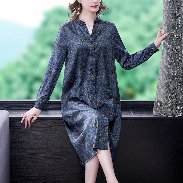 casual dresses 2021 spring autumn mulberry silk satin midi dress women korean vintage print shirt elegant slim party vestidos, Black;gray
casual dresses 2021 spring autumn mulberry silk satin midi dress women korean vintage print shirt elegant slim party vestidos, Black;gray
