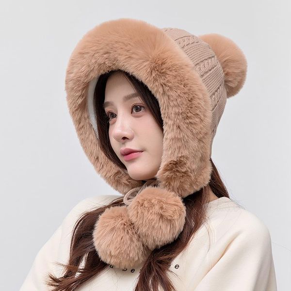 beanies luxury ear protection hat women three fur balls decoration autumn winter wild knit plus velvet cold-proof warm
beanies luxury ear protection hat women three fur balls decoration autumn winter wild knit plus velvet cold-proof warm