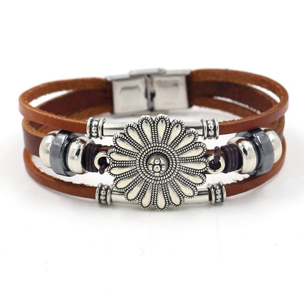 link, chain bracelet for women bohemian style brown cowhide flower beaded multilayer female fashion charm, Black
link, chain bracelet for women bohemian style brown cowhide flower beaded multilayer female fashion charm, Black