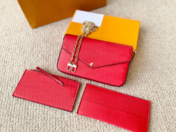 three-piece wallet embossed letters flower leather bag fashion chain shoulder portable mini card case with original box wholesale
three-piece wallet embossed letters flower leather bag fashion chain shoulder portable mini card case with original box wholesale