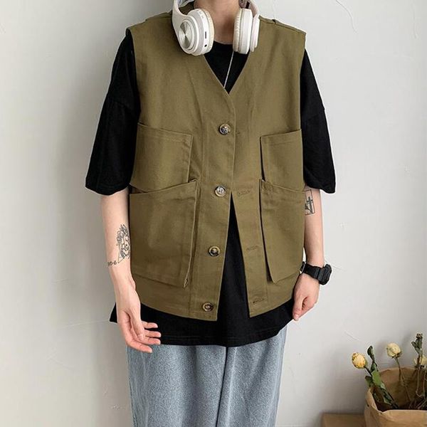 men's vests summer big pocket work coat vest korean youth casual loose shoulder top, Black;white
men's vests summer big pocket work coat vest korean youth casual loose shoulder top, Black;white