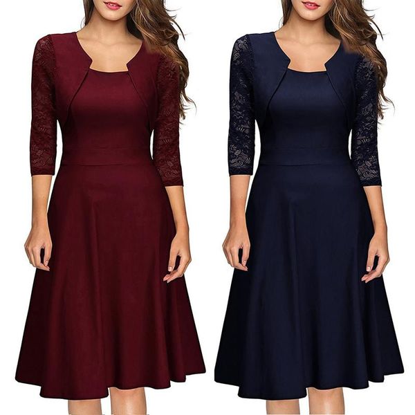 casual dresses vintage pure color with floral lace patchwork side split cocktail party a-line women flared dress for elegant ladies, Black;gray
casual dresses vintage pure color with floral lace patchwork side split cocktail party a-line women flared dress for elegant ladies, Black;gray