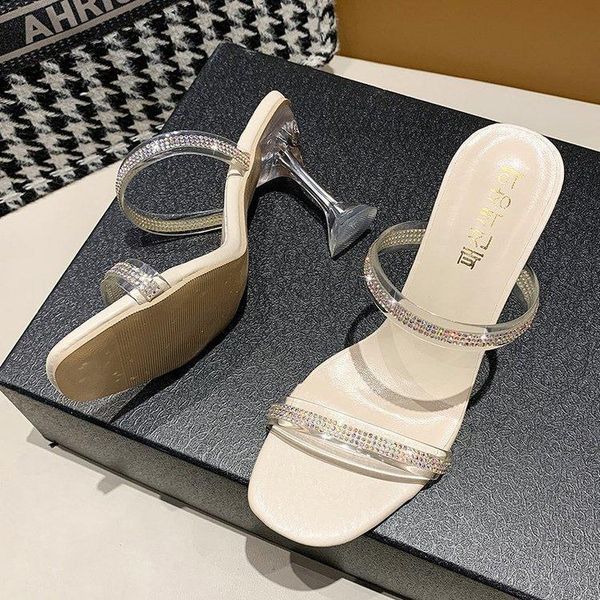 sandals high-heeled slippers women style rhinestone pvc word belt outer wear fashion ladies, Black
sandals high-heeled slippers women style rhinestone pvc word belt outer wear fashion ladies, Black