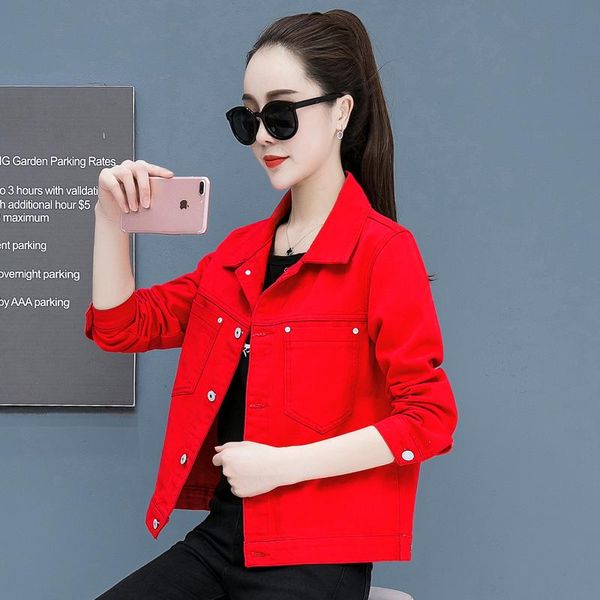 women's jackets cotton red denim jacket with lapel single-breasted large pockets and western style, Black;brown
women's jackets cotton red denim jacket with lapel single-breasted large pockets and western style, Black;brown