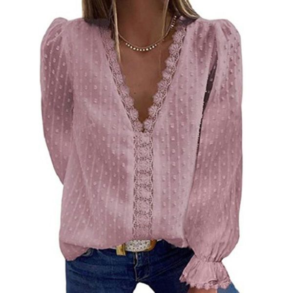 women's t-shirt deep v-neck chiffon shirt embroidered lace long sleeve solid color ladies tshirt spring and autumn women clothing, White
women's t-shirt deep v-neck chiffon shirt embroidered lace long sleeve solid color ladies tshirt spring and autumn women clothing, White
