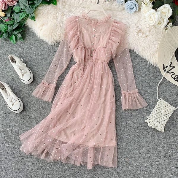 casual dresses tulle dress midi sequin glitter autumn women ruffle vintage kawaii cute long sleeve two pieces vestidos 2021 mesh, Black;gray
casual dresses tulle dress midi sequin glitter autumn women ruffle vintage kawaii cute long sleeve two pieces vestidos 2021 mesh, Black;gray