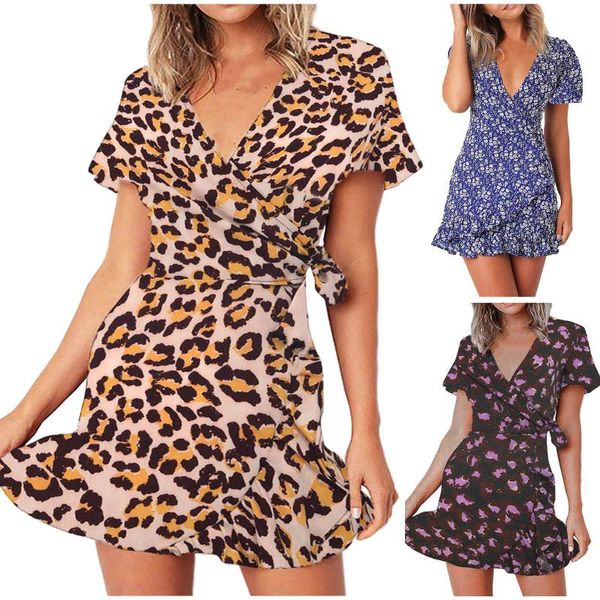 casual dresses v-neck lace-up bandage dress ladies short-sleeved printing ruffle women's leopard mini, Black;gray
casual dresses v-neck lace-up bandage dress ladies short-sleeved printing ruffle women's leopard mini, Black;gray