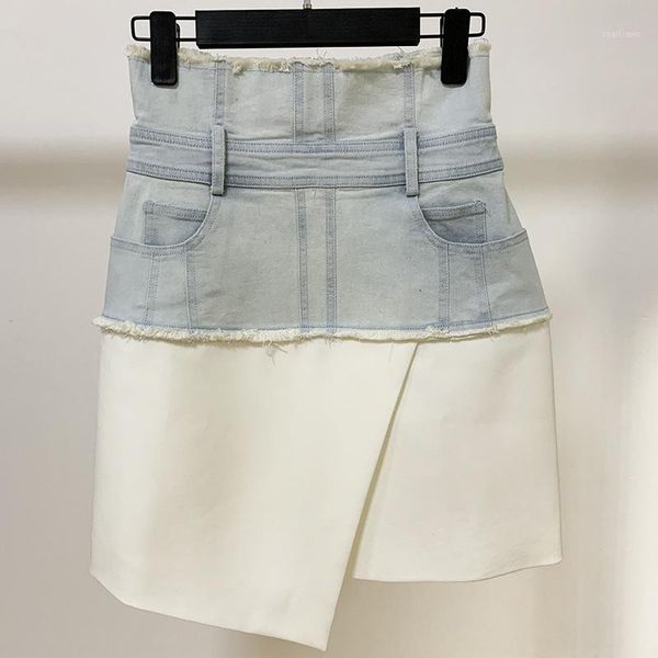 skirts 2021 short skirt personality irregular denim stitch bag hip o169, Black