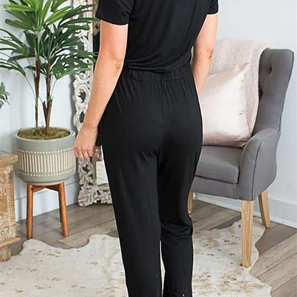elegant women short sleeve v-neck lace up decor jumpsuit summer solid casual slim pocket overall ladies work office long romper, Black;white
elegant women short sleeve v-neck lace up decor jumpsuit summer solid casual slim pocket overall ladies work office long romper, Black;white