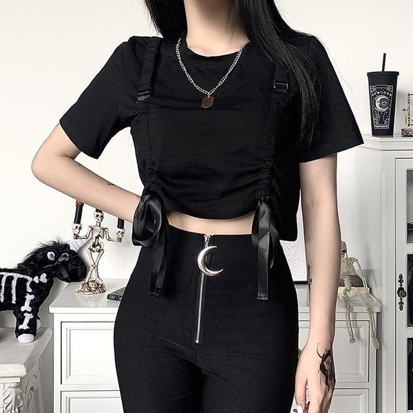 women's t-shirt punk clothes function style short crop korean summer women drawstring sleeve gothic dollskill grunge, White
women's t-shirt punk clothes function style short crop korean summer women drawstring sleeve gothic dollskill grunge, White
