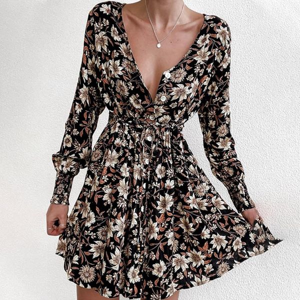casual dresses women floral bandage dress autumn boho v-neck vintage pleated buttons long sleeve party temperament 2021, Black;gray
casual dresses women floral bandage dress autumn boho v-neck vintage pleated buttons long sleeve party temperament 2021, Black;gray