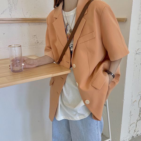 elegant orange solid plus short sleeves all-match brief thin women ol korean loose office lady blazers 210421, White;black
elegant orange solid plus short sleeves all-match brief thin women ol korean loose office lady blazers 210421, White;black