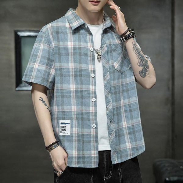 men's casual shirts 2021 short sleeve shirt summer plaid lapel korean fashion brand youth loose jacket, White;black
men's casual shirts 2021 short sleeve shirt summer plaid lapel korean fashion brand youth loose jacket, White;black