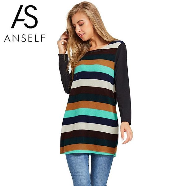 women's t-shirt women slouchy colorful striped knitting tunics long tee shirt femme oversized casual tshirt sleeve, White 
women's t-shirt women slouchy colorful striped knitting tunics long tee shirt femme oversized casual tshirt sleeve, White