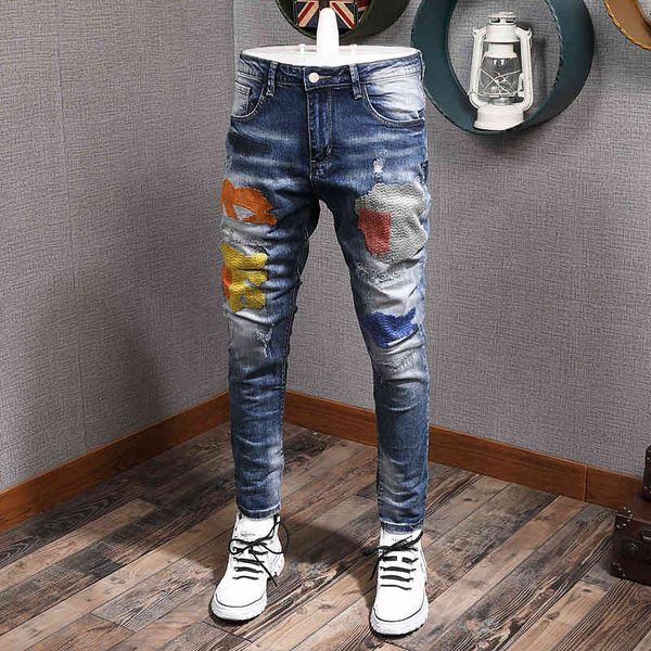 jeans korean style fashion men jeans elastic slim fit ripped denim pencil pants patches embroidery hip hop long trousers, Blue
jeans korean style fashion men jeans elastic slim fit ripped denim pencil pants patches embroidery hip hop long trousers, Blue