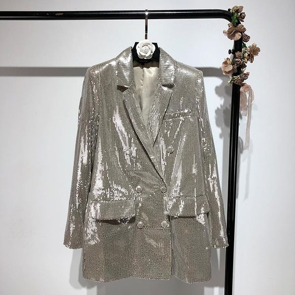 women's suits & blazers vanovich european and american fashion blingbling temperament sequined suit 2022 spring autumn blazer women, White;black
