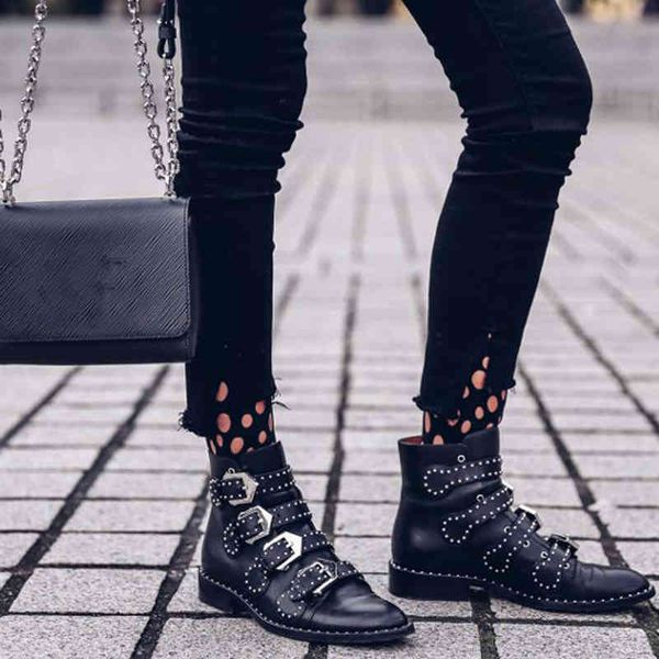 dress shoes new studded pu leather ankle boots for women winter metal belt buckle pointed toe motorcycle botines mujer 23sb, Black
dress shoes new studded pu leather ankle boots for women winter metal belt buckle pointed toe motorcycle botines mujer 23sb, Black