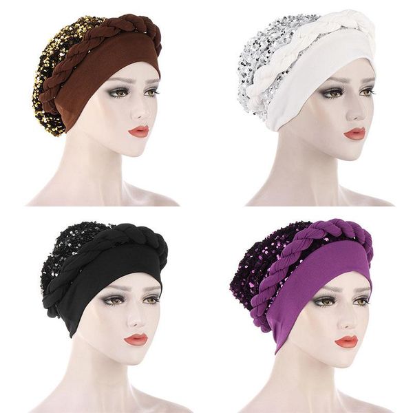 scarves style multi-color flat brim muslim scarf hat sequin twist braid female headscarf ladies hair accessories, Blue;gray
scarves style multi-color flat brim muslim scarf hat sequin twist braid female headscarf ladies hair accessories, Blue;gray