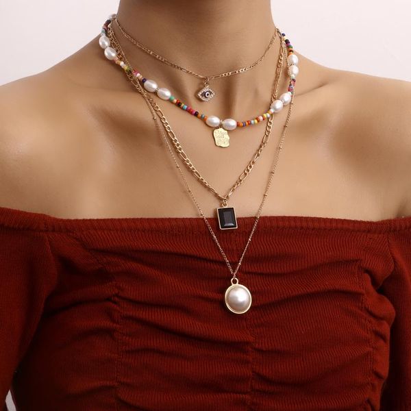 chains turkish evil eye pendant necklaces for women girl boho colorful beaded multilayer golden chain female jewelry 2021, Silver
chains turkish evil eye pendant necklaces for women girl boho colorful beaded multilayer golden chain female jewelry 2021, Silver