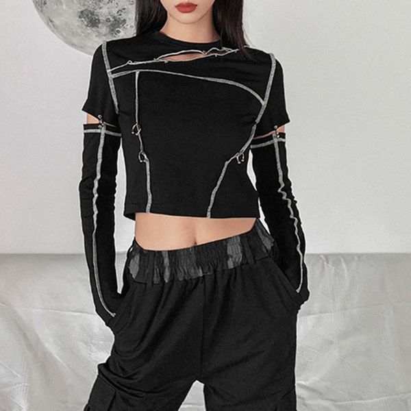 women's t-shirt goth punk crop slim women long sleeve hollow out navel t shirts autumn spring black club streetwear harajuku, White
women's t-shirt goth punk crop slim women long sleeve hollow out navel t shirts autumn spring black club streetwear harajuku, White