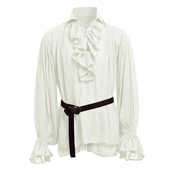 men's casual shirts ruffles for men turn down collar harajuku solid long sleeve summer vintage plus size camisas de hombre, White;black
men's casual shirts ruffles for men turn down collar harajuku solid long sleeve summer vintage plus size camisas de hombre, White;black