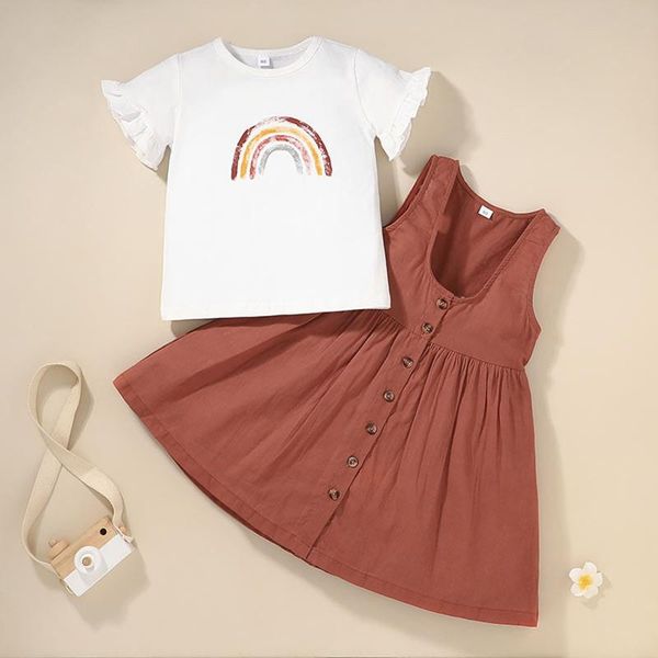 clothing sets 2 pcs infant summer outfits girls rainbow print short sleeve round neck t-shirt + sleeveless button down solid color dress, White
clothing sets 2 pcs infant summer outfits girls rainbow print short sleeve round neck t-shirt + sleeveless button down solid color dress, White