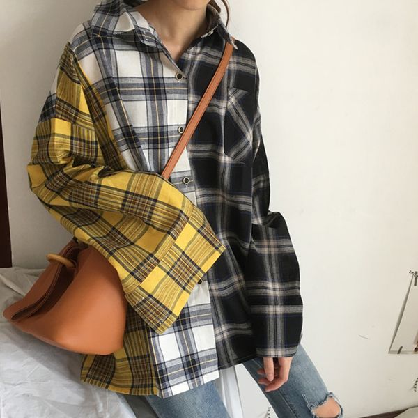 fanco plaid shirt women blouse korea fashion casual spring autumn loose streetwear female splice long sleeve patchwork, White
fanco plaid shirt women blouse korea fashion casual spring autumn loose streetwear female splice long sleeve patchwork, White