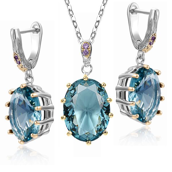 2pcs sets necklace/earrings with big oval blue zircon silver+gold 2 tone plating trendy charming statement jewelry
2pcs sets necklace/earrings with big oval blue zircon silver+gold 2 tone plating trendy charming statement jewelry
