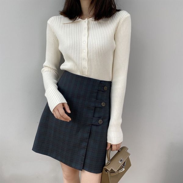 sweater women oversized button rib knit elegant korean trun down collar long sleeve knitted female autumn basic top, White;black
sweater women oversized button rib knit elegant korean trun down collar long sleeve knitted female autumn basic top, White;black