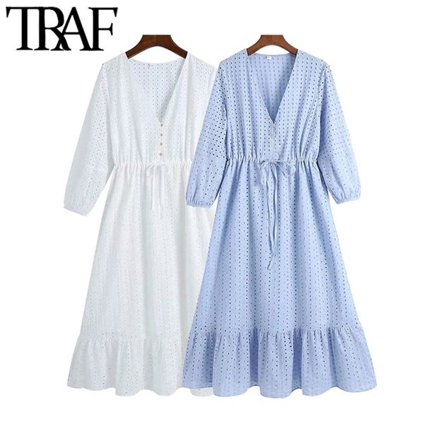 women chic fashion hollow out embroidery midi dress vintage three quarter sleeves drawstring female dresses mujer 210507, Black;gray
women chic fashion hollow out embroidery midi dress vintage three quarter sleeves drawstring female dresses mujer 210507, Black;gray