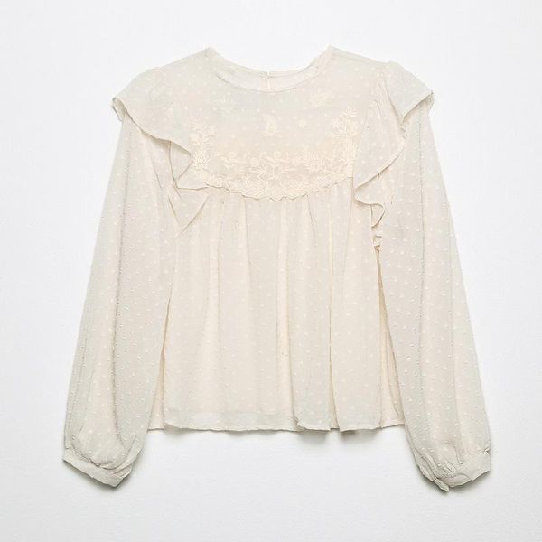 women's blouses & shirts traf women 2021 fashion embroidered round neck ruffle blouse retro long sleeve loose shirt streetwear, White
women's blouses & shirts traf women 2021 fashion embroidered round neck ruffle blouse retro long sleeve loose shirt streetwear, White