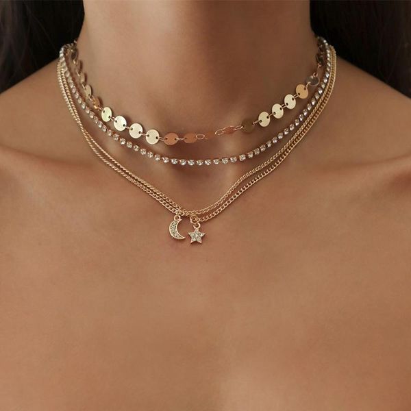 chains cosysail 4pcs/set crystal star moon pendant necklace women metal sequin choker set statement party jewelry gift 2021, Silver
chains cosysail 4pcs/set crystal star moon pendant necklace women metal sequin choker set statement party jewelry gift 2021, Silver