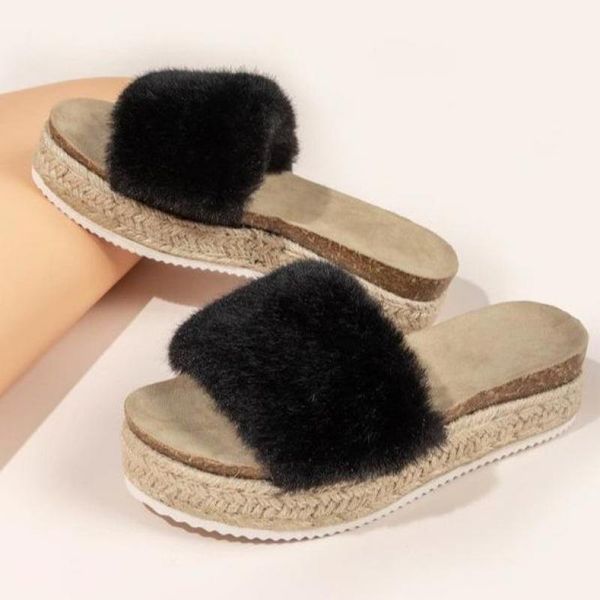fashion summer wedge women fur slippers fluffy slides soft platform shoes home furry flip flops calzado, Black
fashion summer wedge women fur slippers fluffy slides soft platform shoes home furry flip flops calzado, Black
