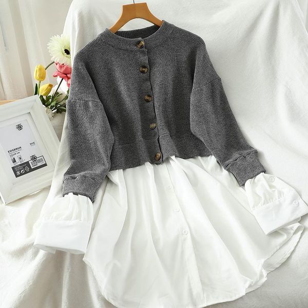 women o-neck all-match femme dresses fake two piece panelled patchwork knitted dress chic button a-line female vestidos pl506 casual, Black;gray
women o-neck all-match femme dresses fake two piece panelled patchwork knitted dress chic button a-line female vestidos pl506 casual, Black;gray