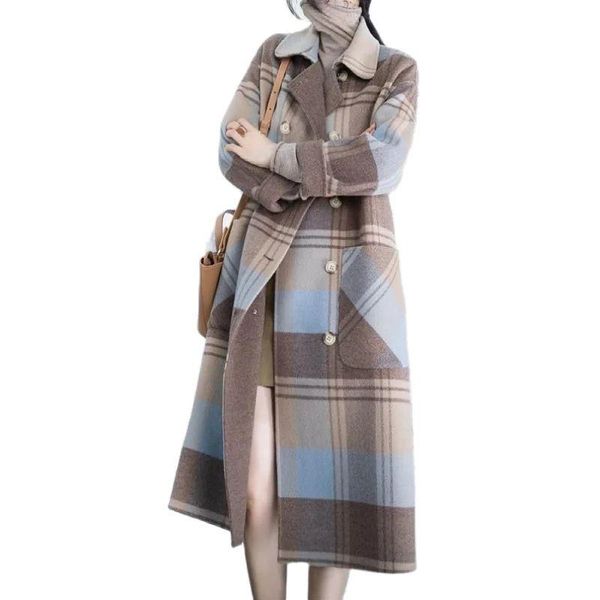women's wool & blends plaid woolen coat mid-length 2021 winter style over-the-knee double-breasted large pockets loose jacket ladies, Black
women's wool & blends plaid woolen coat mid-length 2021 winter style over-the-knee double-breasted large pockets loose jacket ladies, Black