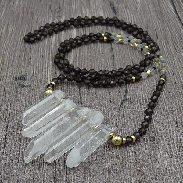 pendant necklaces 5 gradual natural clear quartz crystal point pendants 4mm smoke round beads knot handmade 30inch 40inch, Silver
pendant necklaces 5 gradual natural clear quartz crystal point pendants 4mm smoke round beads knot handmade 30inch 40inch, Silver