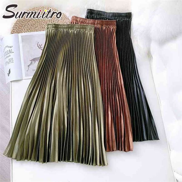 spring summer satin long skirt women korean style metal texture high waist aesthetic midi pleated female 210421, Black
spring summer satin long skirt women korean style metal texture high waist aesthetic midi pleated female 210421, Black