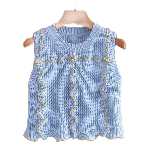 women round neck sleeveless fashion slim knit pullover vest vintage lotus leaf decoration leisure hedging chic female 210507, White
women round neck sleeveless fashion slim knit pullover vest vintage lotus leaf decoration leisure hedging chic female 210507, White