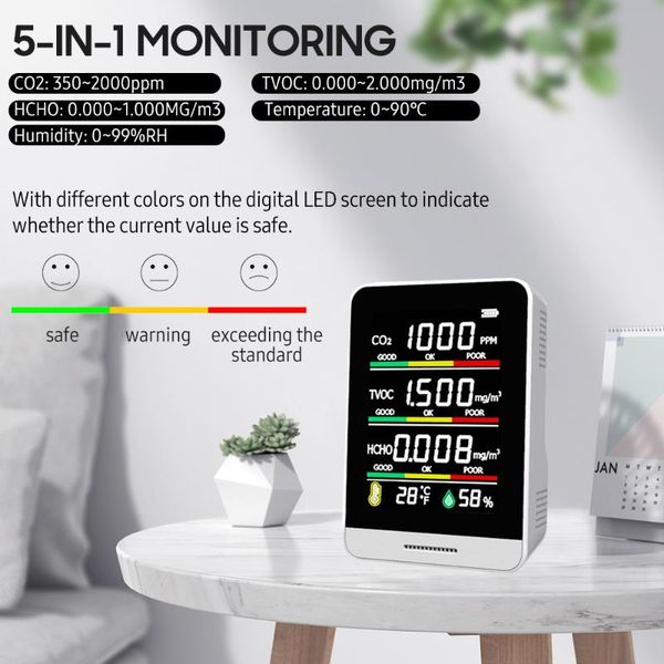 gas analyzers usb rechargeable air quality tester monitoring co2 / tvoc hcho temperature humidity intelligent alarm thermometer hygrometer
gas analyzers usb rechargeable air quality tester monitoring co2 / tvoc hcho temperature humidity intelligent alarm thermometer hygrometer