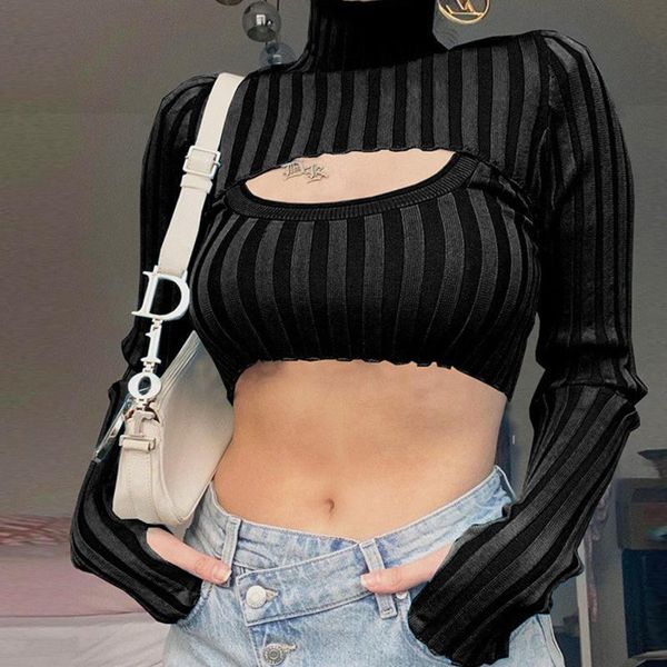 women's sweaters long turtleneck sleeve crop sweater stripe knitted bodycon fake 2 piece autumn y2k hollow out 2021 solid women, White;black
women's sweaters long turtleneck sleeve crop sweater stripe knitted bodycon fake 2 piece autumn y2k hollow out 2021 solid women, White;black