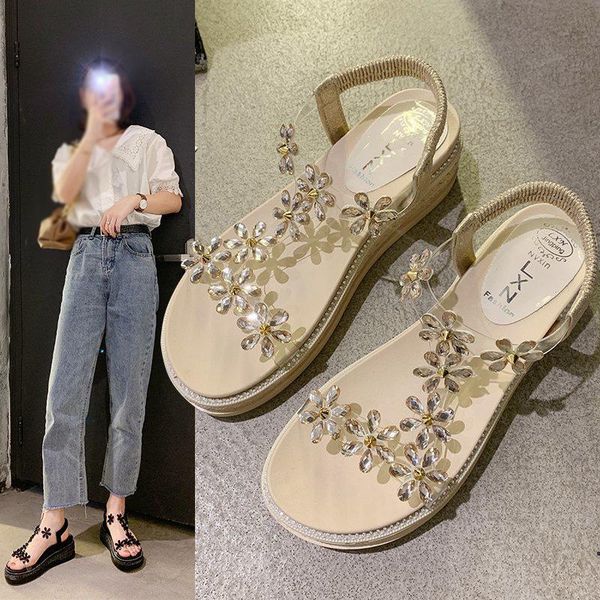 floral sandals for women, fashionable bohemian style platform shoes (height 5.5cm 2.17inches, a little slope), Black
floral sandals for women, fashionable bohemian style platform shoes (height 5.5cm 2.17inches, a little slope), Black