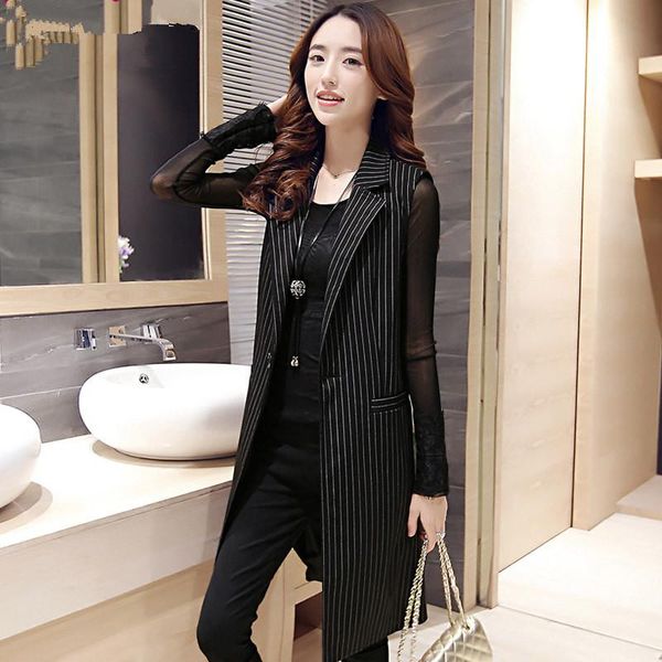 women's vests go further sleeveless vest suit female spring and autumn 2021 medium-long plus size slim stripe outerwear, Black;white
women's vests go further sleeveless vest suit female spring and autumn 2021 medium-long plus size slim stripe outerwear, Black;white