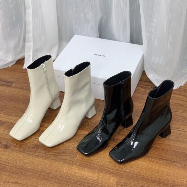boots french square head side zipper leather short women's thin thick middle heel tube autumn winter, Black
boots french square head side zipper leather short women's thin thick middle heel tube autumn winter, Black