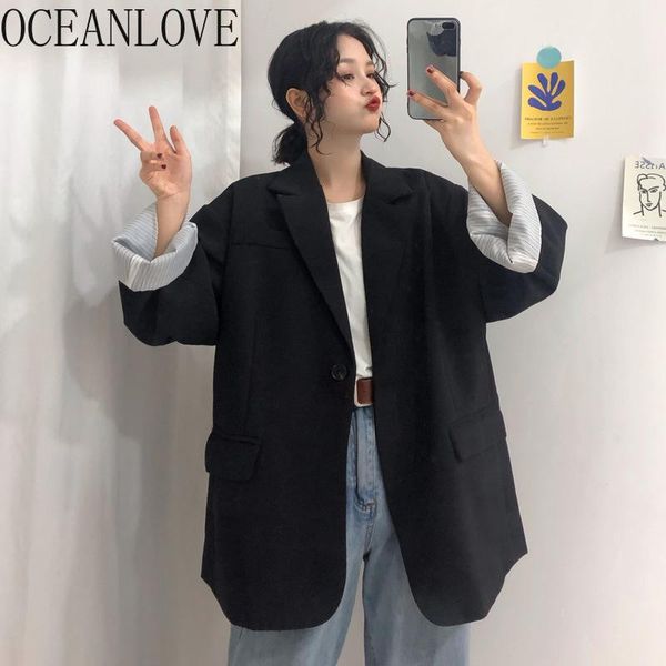 women's suits & blazers oceanlove long blazer bf style korean solid loose 2021 spring casual feminino all match simple ine women 13821, White;black
women's suits & blazers oceanlove long blazer bf style korean solid loose 2021 spring casual feminino all match simple ine women 13821, White;black