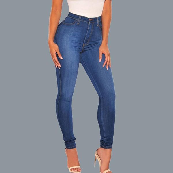 women's jeans high waist women elastic female pant slim fashion denim blue skinny pencil pants