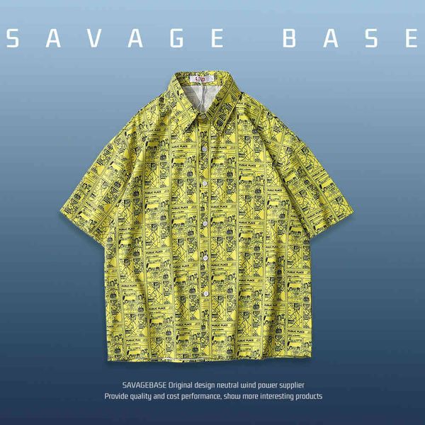 new men's floral shirt 2021ins cartoon printing loose lovers half sleeve lining clothes summer, White;black
new men's floral shirt 2021ins cartoon printing loose lovers half sleeve lining clothes summer, White;black