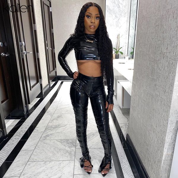 black fashion tracksuits pu autumn leather women two piece set zipper and stacked leggings outfit female activewear, Gray
black fashion tracksuits pu autumn leather women two piece set zipper and stacked leggings outfit female activewear, Gray