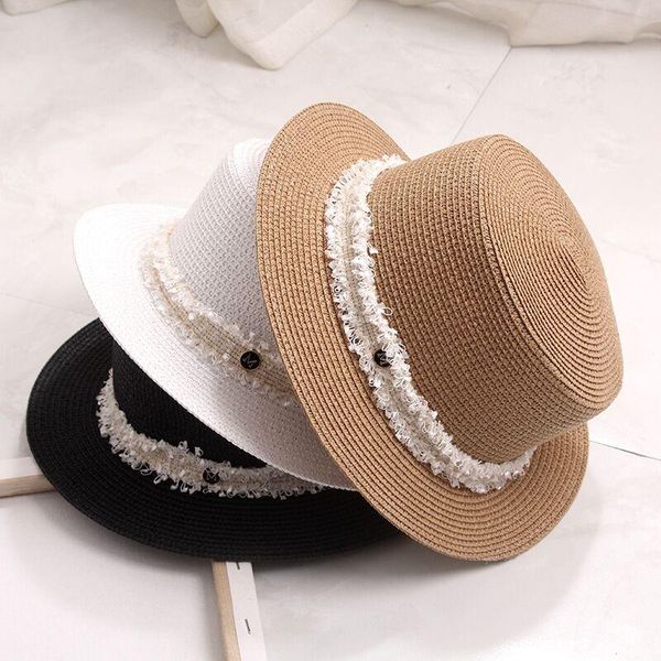 wide brim hats 2021 summer women flat straw hat fashion lady sun boater m standard panama beach chapeu feminino caps, Blue;gray
wide brim hats 2021 summer women flat straw hat fashion lady sun boater m standard panama beach chapeu feminino caps, Blue;gray