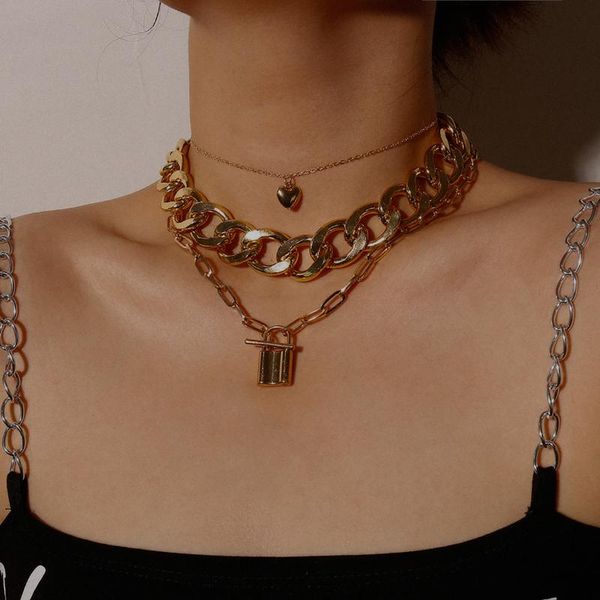 pendant necklaces jewelry simple heart-shaped thick chain punk necklace multi-layer ot buckle lock-shaped set, Silver
pendant necklaces jewelry simple heart-shaped thick chain punk necklace multi-layer ot buckle lock-shaped set, Silver